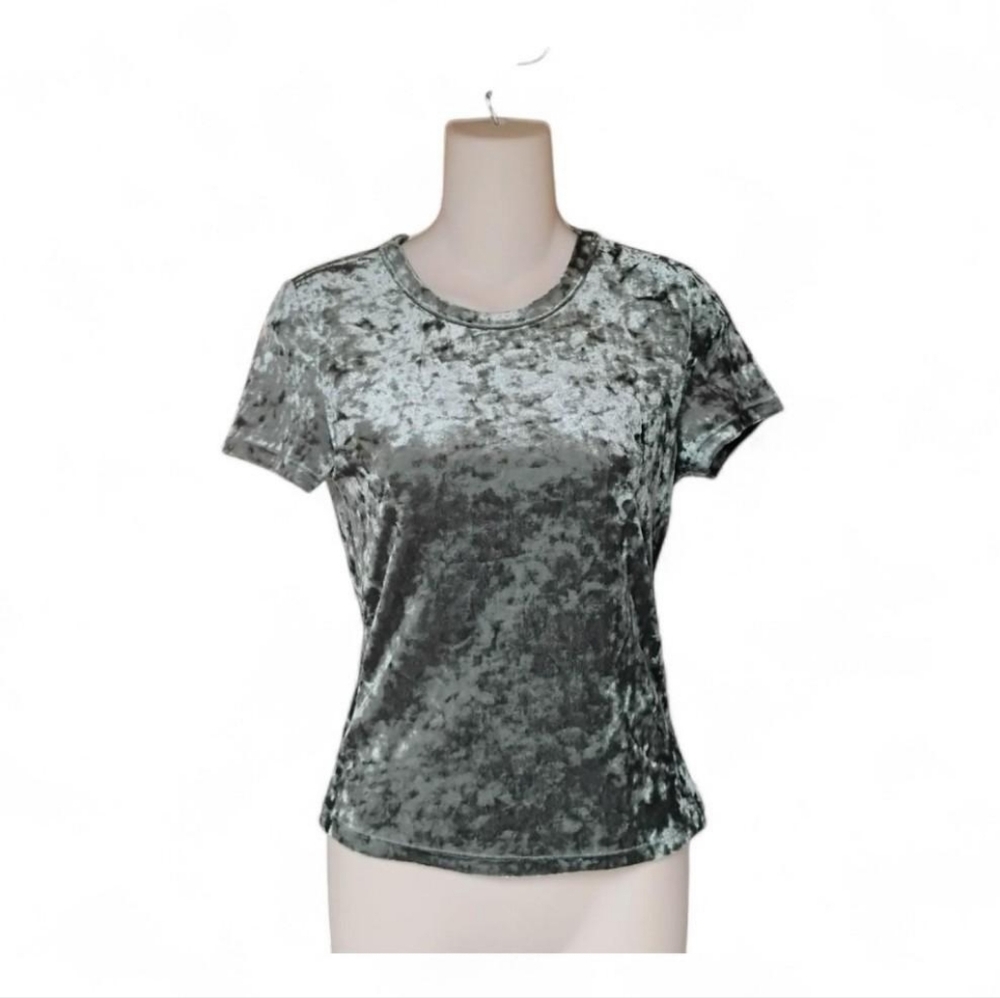 Free People Velvet Short Sleeve Top - Silver